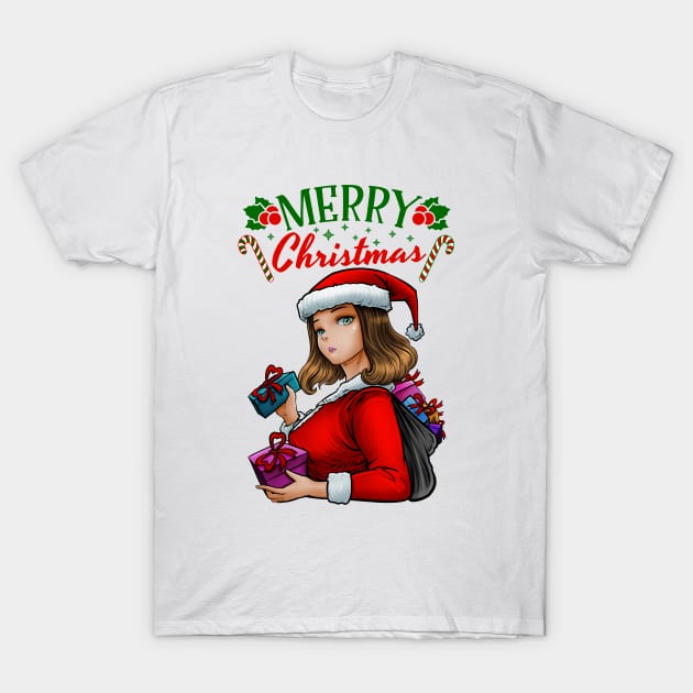 Merry Christmas Santa Girl T-Shirt by AngelFlame